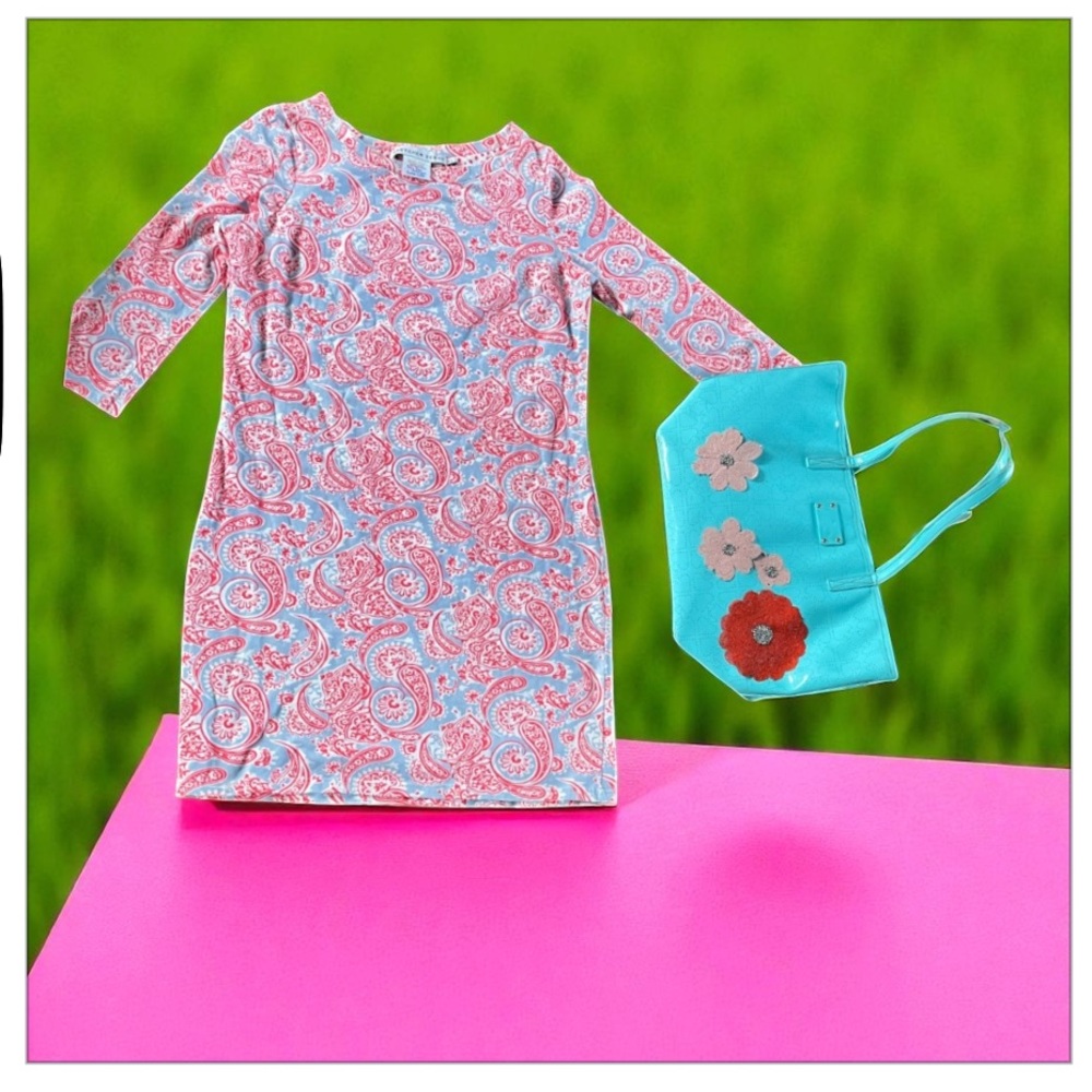 Gretchen Scott Designs Pink and Blue Paisley Mini Dress